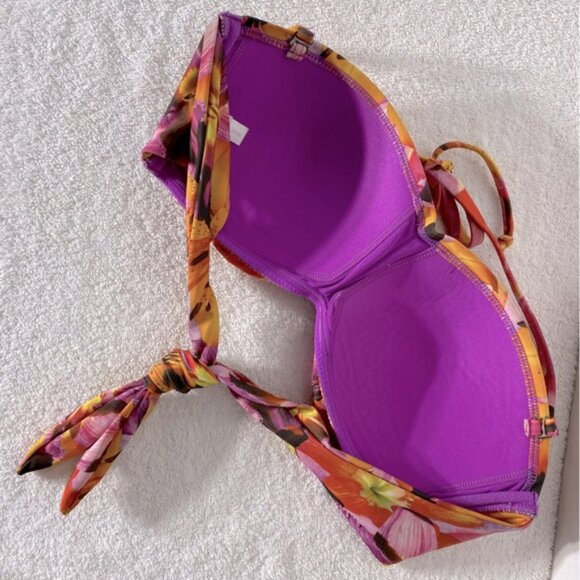 5/$25 La Vie En Rose Aqua Pink Orange Floral Print Bikini Top M - Picture 2 of 8